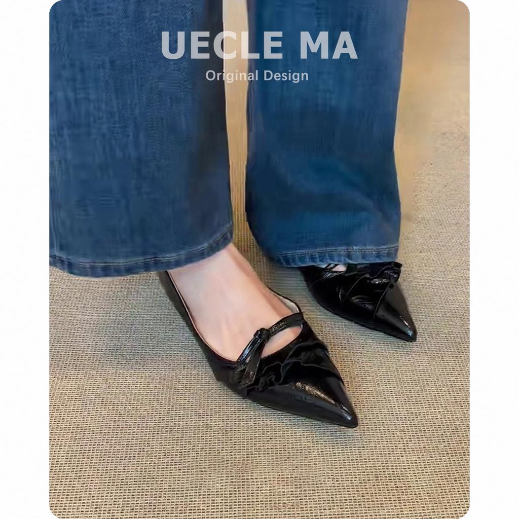 Super soft lambskin~ genuine leather French single shoes women's flat bottom pointed head small slope heel temperament versatile bow evening shoes