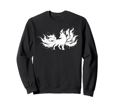 Nine-tailed Fox (Kitsune) Yokai (Japanese Monster) Japanese Style Ink Painting Silhouette Sweatshirt