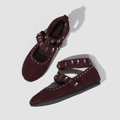Women's Flat Shoes Retro Rivet Single Shoes Women's Spring Autumn Fashion Round Head Versatile Ballet Shoes Casual Flats Black