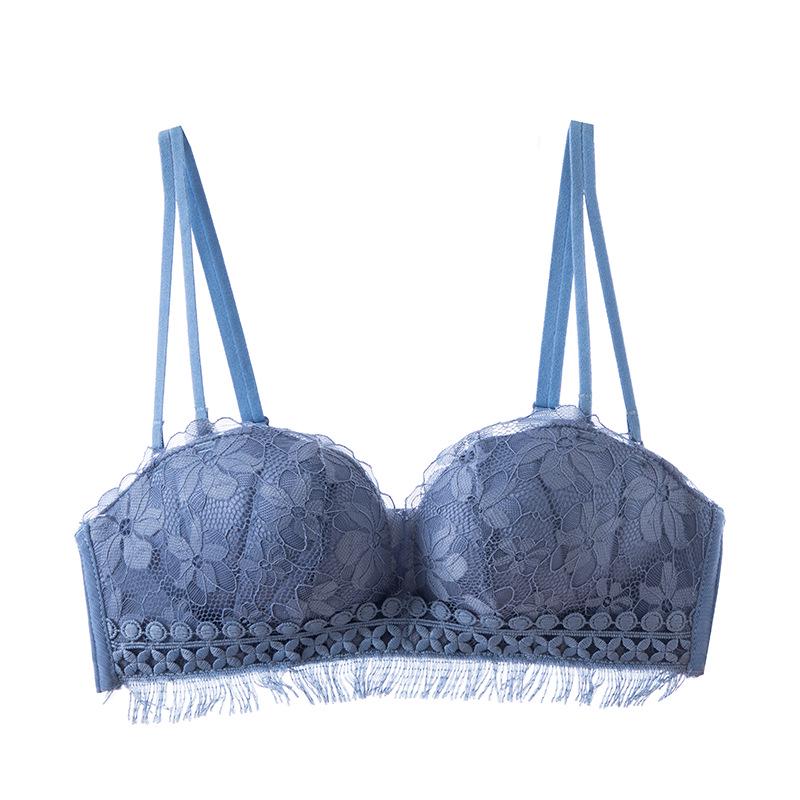 Lace Bandeau Push-Up Bra With Double Straps S синий