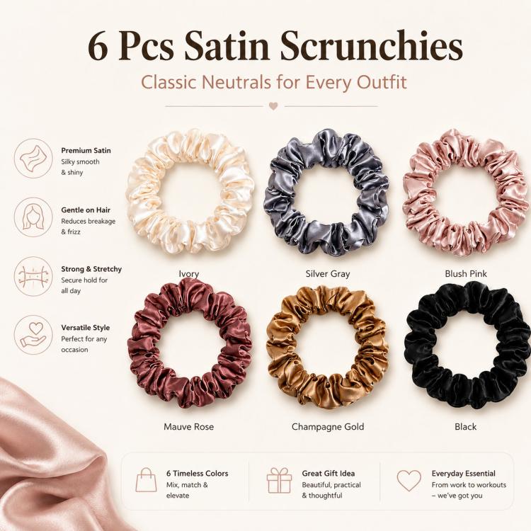 6pcs /Pack Satin Hair Scrunchies Set Minimalist Soft Hair Ties for Women and Girls Gentle No-Damage Silk-Like Hair Accessories