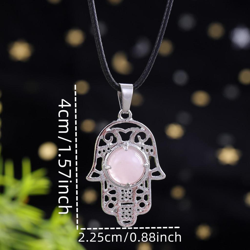 Amethyst Rose Quartz Tiger's Eye Fatima Hand Pendant