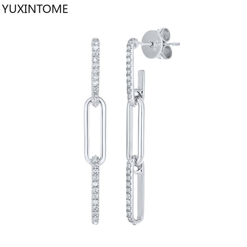 925 Silver Needle Long Chain Stud Earrings For Women Exquisite Zircon Geometric Tassel Pendant Earrings Luxury Jewelry