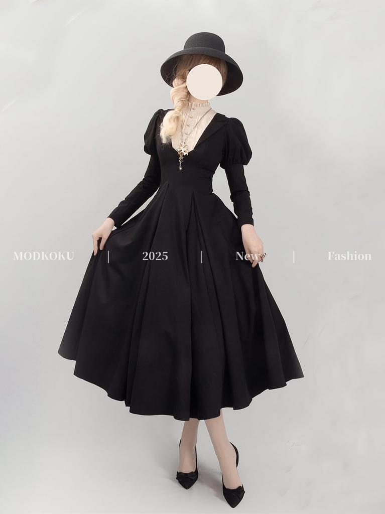 MODKOKU Gothic Lolita Nun Ribbon Lace Dress with Long Gothic Lolita Dreamy Cute French Girly Halloween Split Long Size Suitable for Adults and Winter