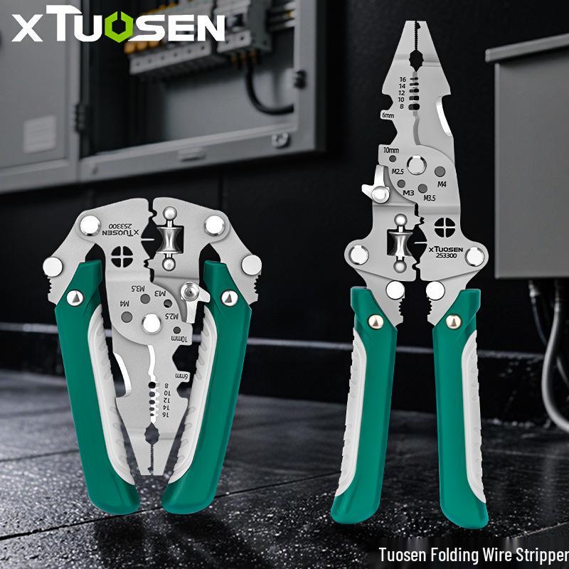 Tuosen Electrician's Multi-Tool: Foldable Wire Strippers, Cutters, and Crimping Pliers