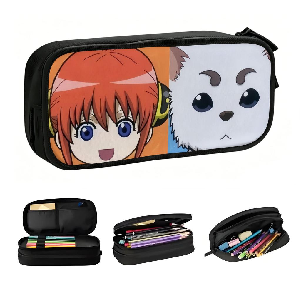 Anime Manga Gintama Checkered Plaid Pencil Case for Boy Girl Big Capacity Pen Box Bag School Accessories