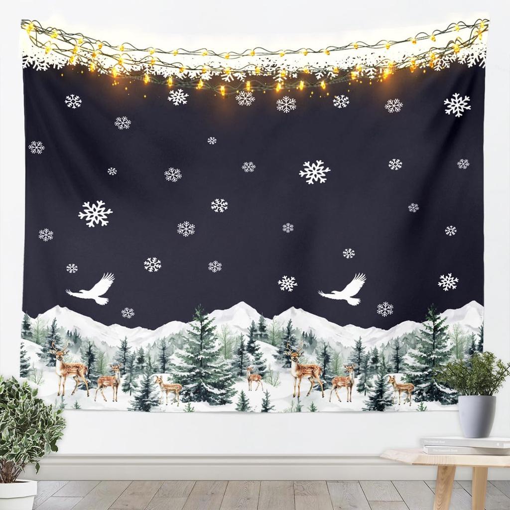 Cute Snowman Tapestry Kids Merry Christmas Wall Art for Bedroom Living Rooms Xmas Snowflake Wall Hanging Blanket Breathable