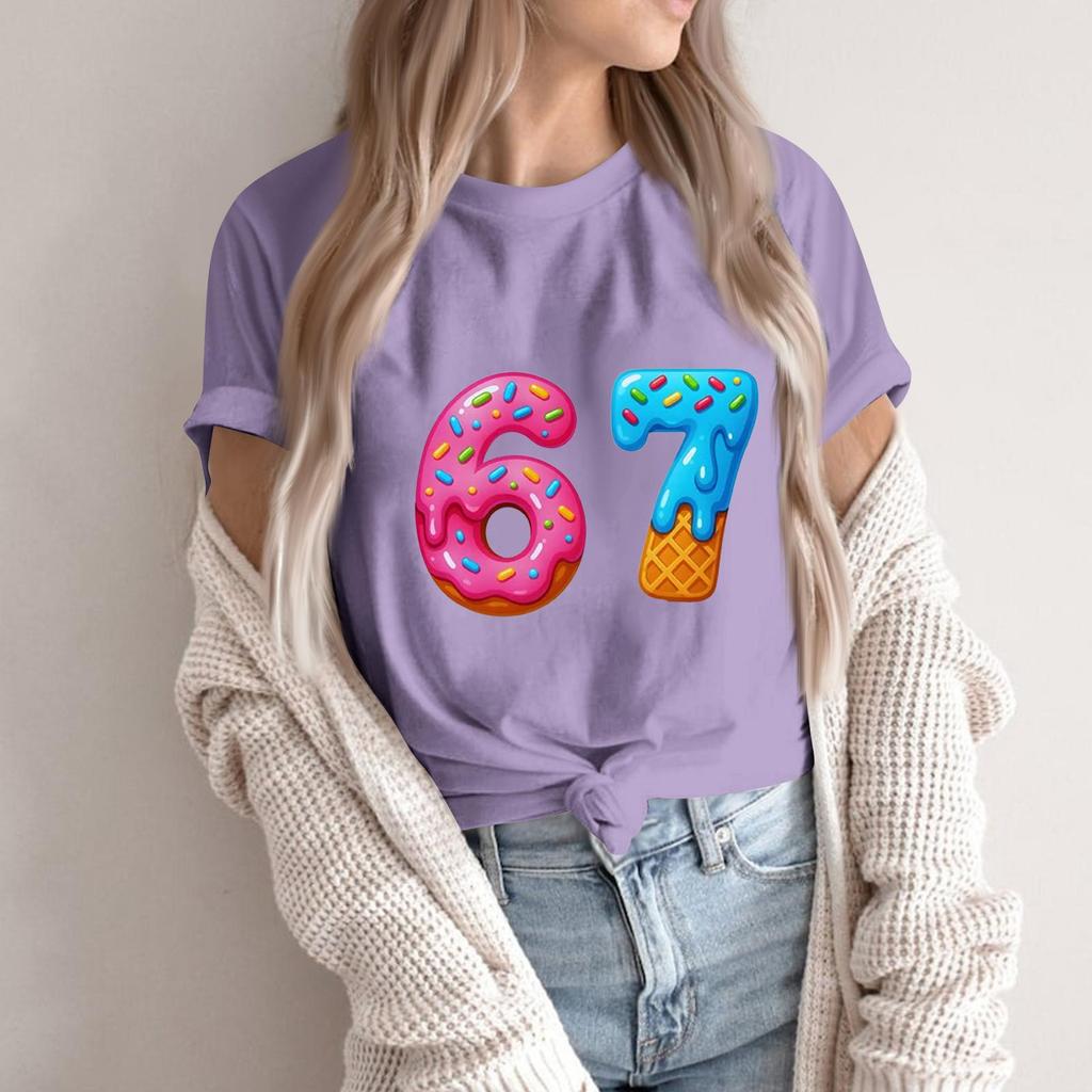 Women's Fashionable Casual Short Sleeved Printed T-Shirt Round Neck Top