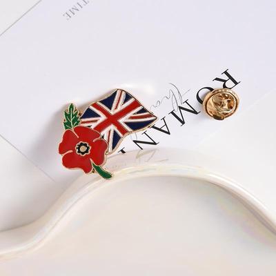 Vintage-Style Poppy & Union Jack Lapel Pin Zinc Alloy Patriotic Remembrance Brooch for Denim, Backpacks, and Collars
