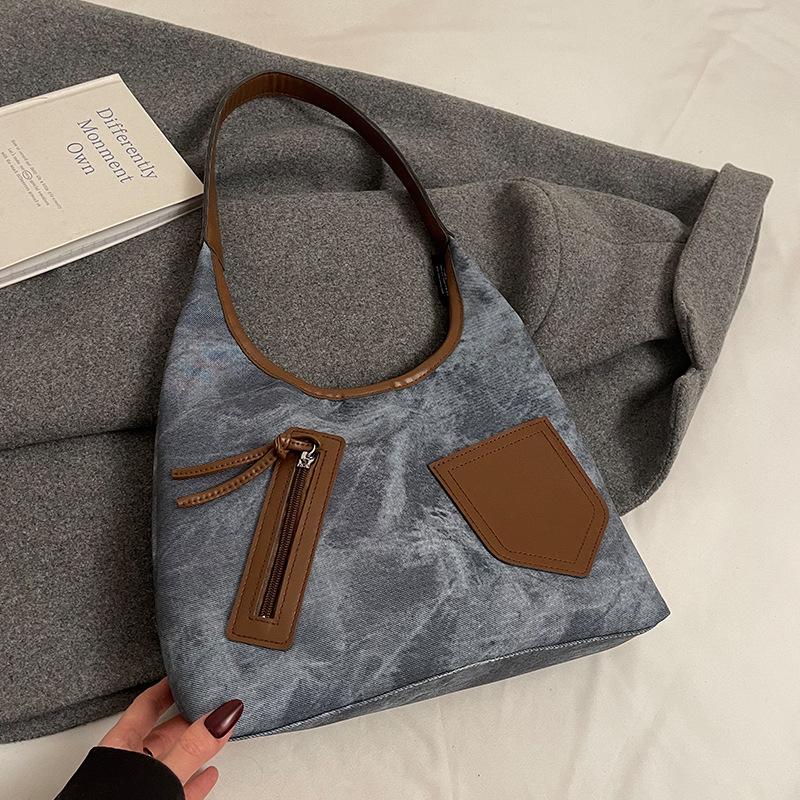 Neue Frühling Retro Kontrastfarbe Schultertasche Große Kapazität Einfache Umhängetasche Pendeln Nischendesign Tragetasche