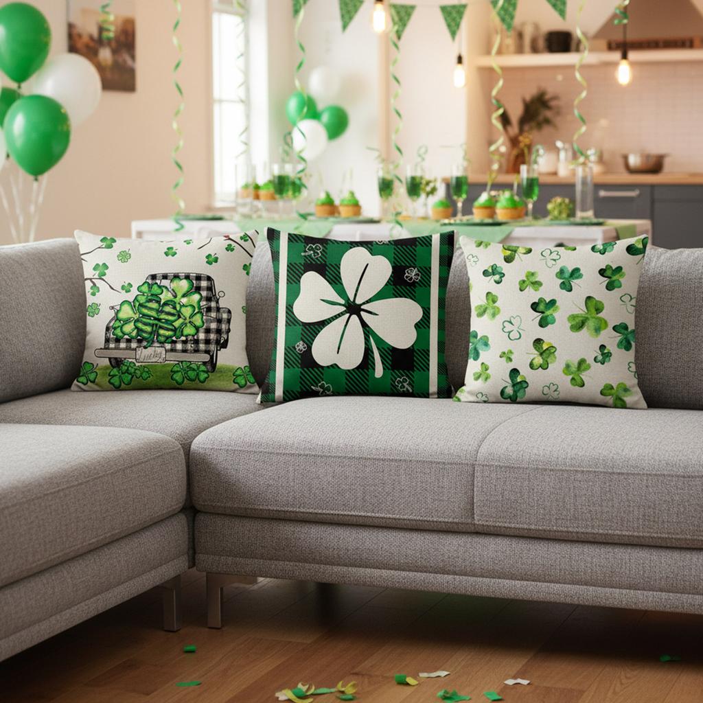 43x43cm St Patricks Day Decorations For Home Cushion Cover Clover Pillowcase Saint Patricks Irish Party Decorative Pillowcase