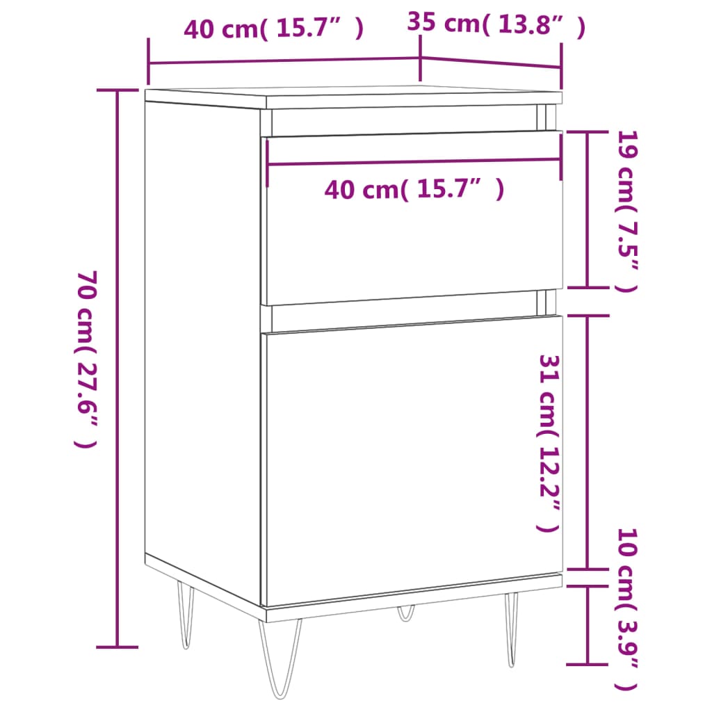 Sideboards 2 pcs Black 40 x 35 x 70 cm Engineered Wood