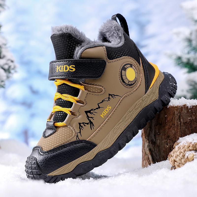 Winter Children's Fashionable Fleece Warm Outdoor High Top Cotton Boots Snow Boots Hiking Cotton Shoes 30-40