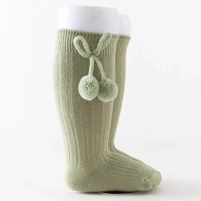 Autumn Winter Kawaii Baby Stockings Cotton British Princess Knee High Long Bow Pom Tube Socks for Girls Knitted Sock Warmer 0-4y