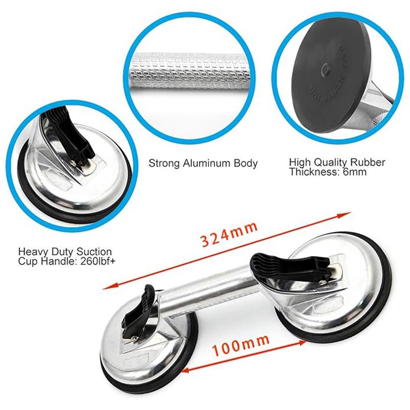 Sugkopp av aluminiumlegering för glas Tre/Dubbel gripare Sugkoppsplatta för flyttning Plastglas Buckeldragare Kakel Golv Dörr