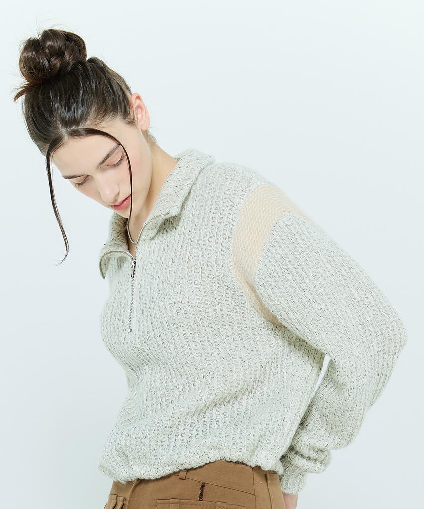 LARTIGENT L6 Colorblock Half Zip Knit(Cream)