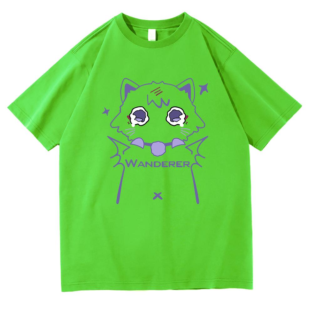 

Футболка Genshin Impact Scaramouche Cat, симпатичная, модная, мужская, эстетическая, графическая, футболка Wanderer, унисекс, высококачественные хлопковые футболки из Кореи XXXXL