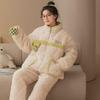 Women's Winter Pajama Set - Three-Layer Quilted, Thick Velvety Coral Fleece, Warm & Cute Bear Design