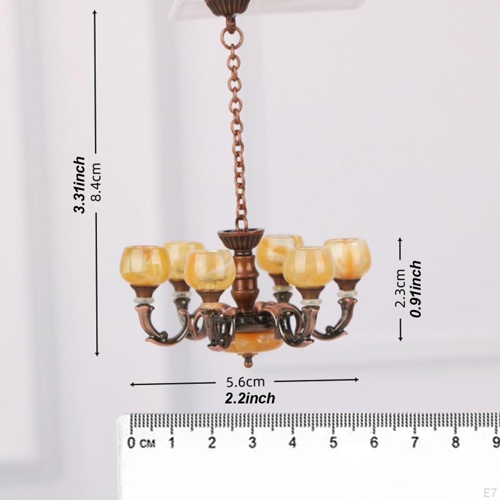 1/12 Dollhouse 6 Arm Chandelier Doll House Accessory Decoration Realistic Micro Landscape Room