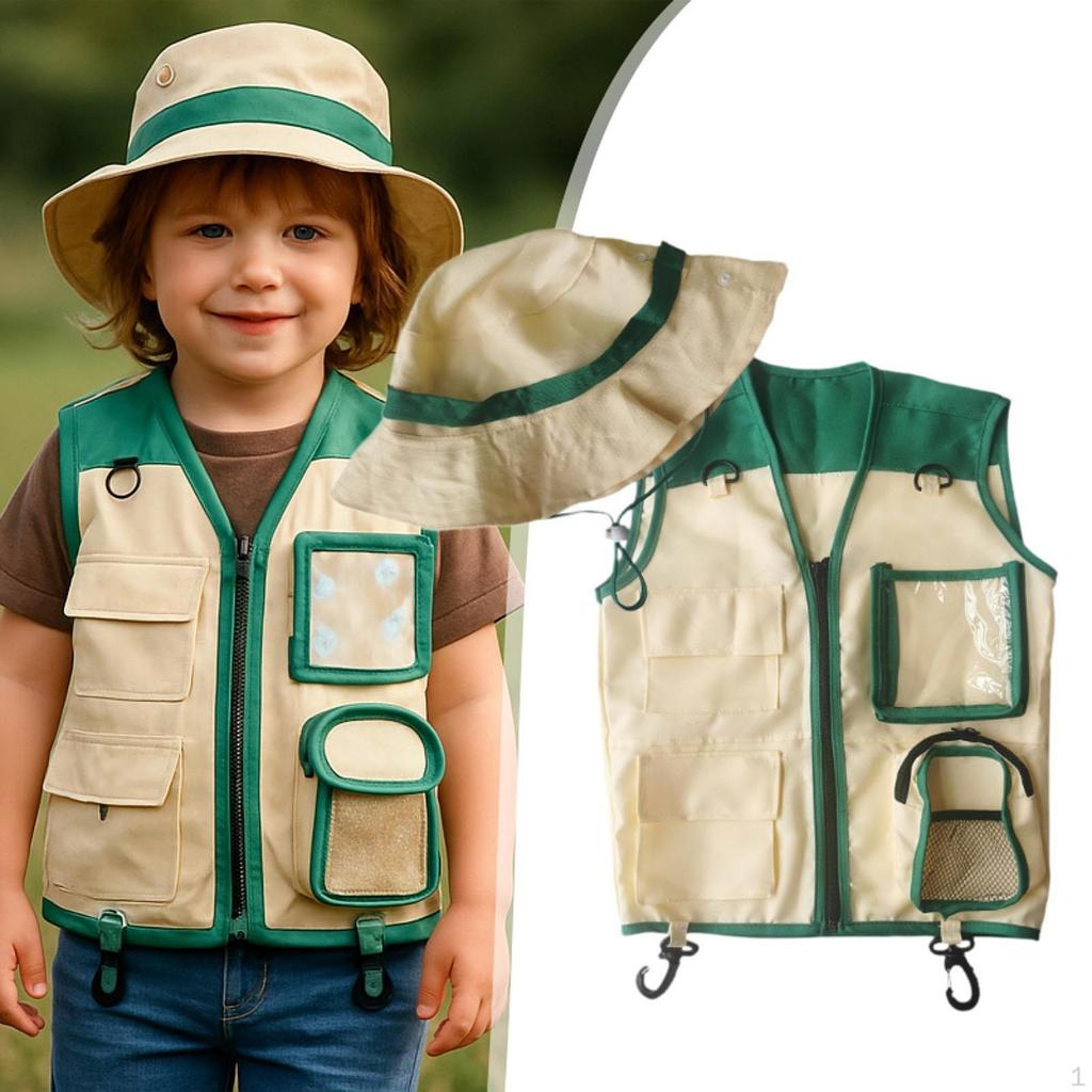 Kids Explorer Vest and Hat Kit Cargo Set Children Costume for
