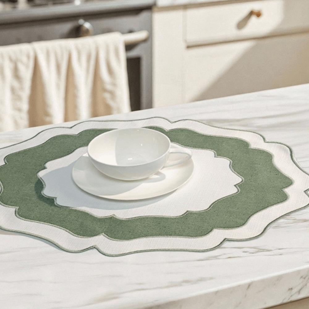 Wear Resistant Linen Embroidered Placemat Machine Washable Textured Dining Placemat  Dining Table