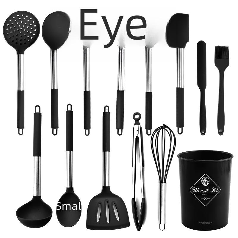 Set de 13 ustensile de bucătărie din silicon: Spatule și linguri pentru gătit și copt cu găleată de depozitare