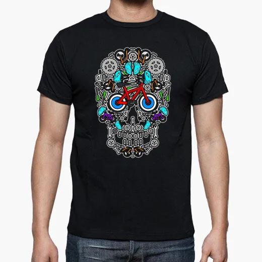 Symmetry Color of Skeleton Bicycle TShirt Summer Cotton ONeck Short Sleeve Mens T Shirt New S3XL