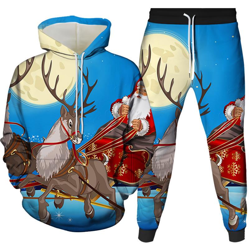 Christmas Santa Claus 3D Cartoon Print Tracksuit Set Man Woman Hoodies+Pants 2pcs Sets Fashion Sportwear Kids Pullover Clothing