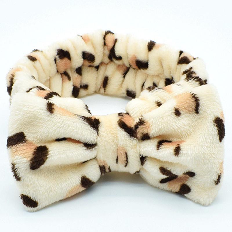 Leopard Makeup Wash Face Pannebånd for Kvinner Coral Fleece Bue Dot Hårbånd Turban Knot Elastisk Hodeinnpakning Jenter Hårtilbehør