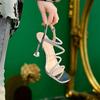 Rhinestone Thin Strap Stiletto Sandals 2025 Summer New Silver Women's Shoes One-word Buckle Temperament Square Head Light Mouth High Heels