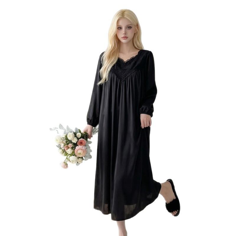 Verlängertes Nachthemd Damen Sommer Spitze Schöner Rücken Große Größe Locker Dünne Eis Seide Pyjama Sexy Reiner Wunsch Langärmeliges Kleid