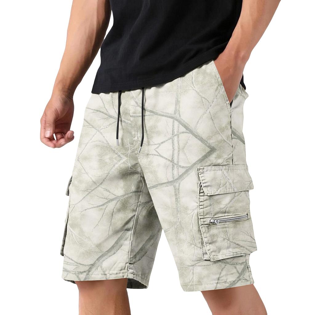 Men's Camouflage Cargo Shorts with Pockets and Drawstring Waist