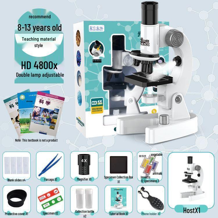 Professional-Grade HD Optical Microscope for Children's Science, Middle School Use; Detects Bacteria; Junior High Exam Model