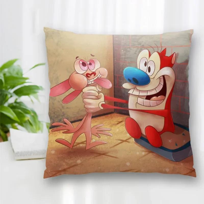 Hot Sale Custom Decorative Pillowcase Ren and Stimpy Cartoon Square Zippered Pillow Cover Best Nice Gift 40x40cm