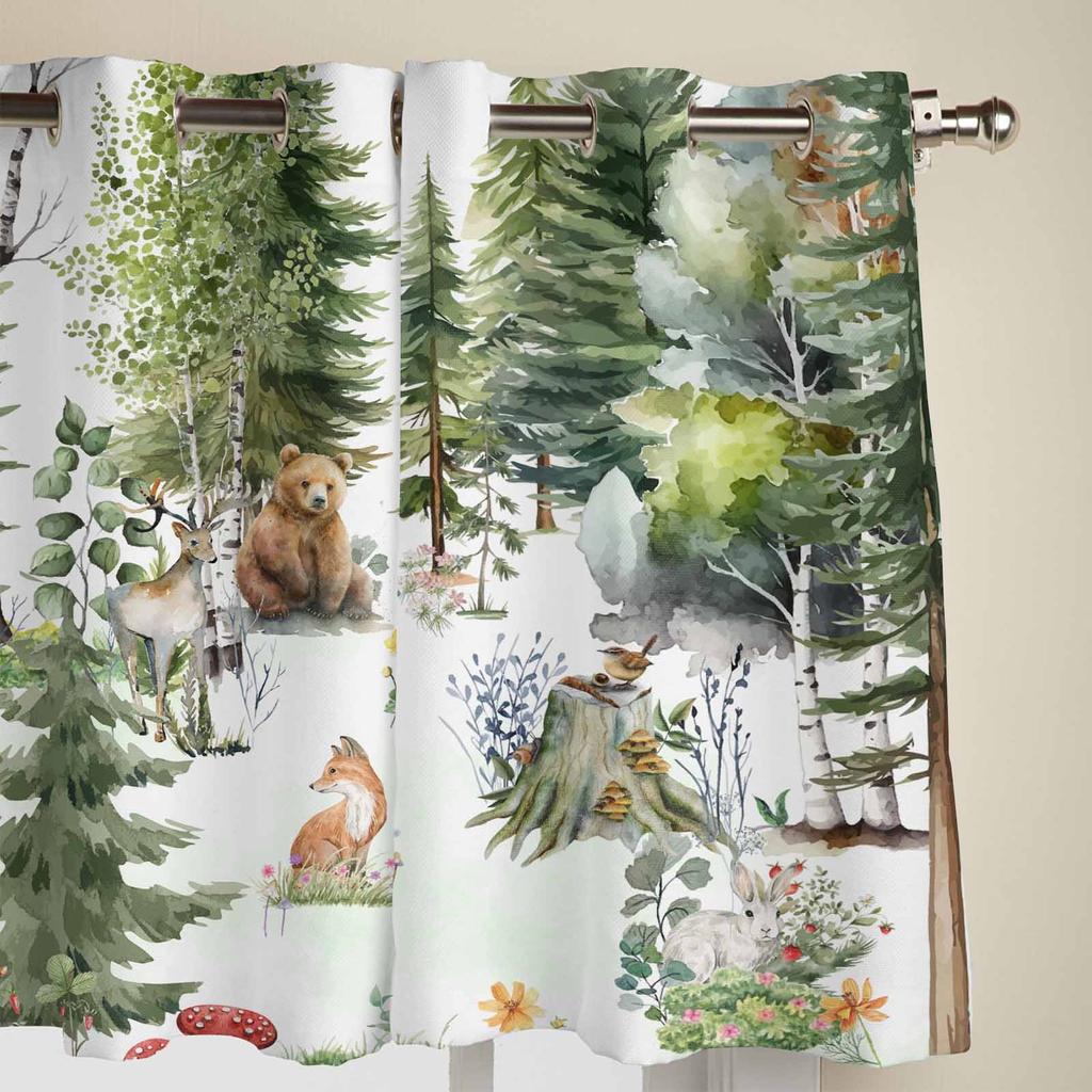 Watercolor Animals Bear Deer Rabbit Window Curtains for Living Room Luxury Bedroom Curtain Kitchen Blinds Drapes Curtains