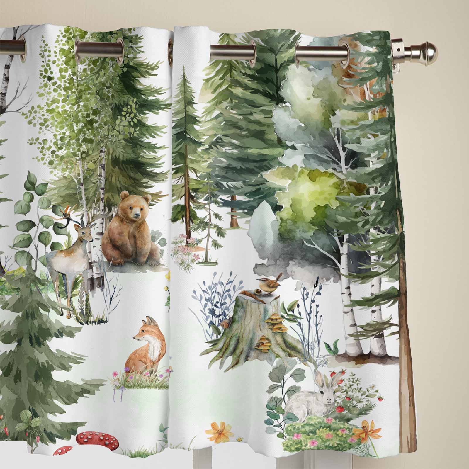 Акварельные животные медведь олень кролик оконные шторы для гостиной роскошные занавески — фото 2