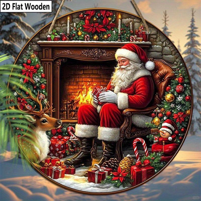 Christmas Decoration Sign,indoor Hanging decorations,2D Flat Wooden Products with Santa Claus pattern,Christmas Gifts for Friends and Family