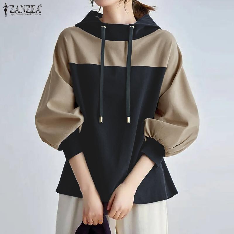 ZANZEA Women Hooded Collar Casual Long Sleeve Patchwork Hoodies Blouse