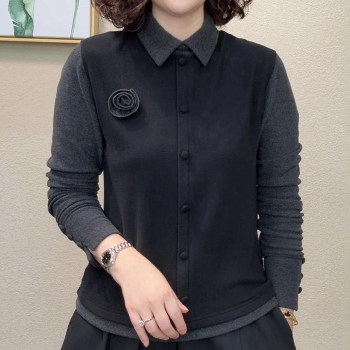 

Autumn/Winter Double-Sided Fleece Lapel Patchwork Stylish Women s Top 4XL (140-155 jin)