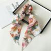 Artistic Oil Painting Style Ribbon Scrunchies Colorful Floral Print Hair Ties With Long Streamer Elegant Headwear For Art Lovers