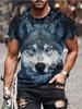 T-shirt da uomo con stampa grafica lupo di fuoco a motivo 3D, estiva, oversize, casual, moda uomo, fitness, manica corta, top