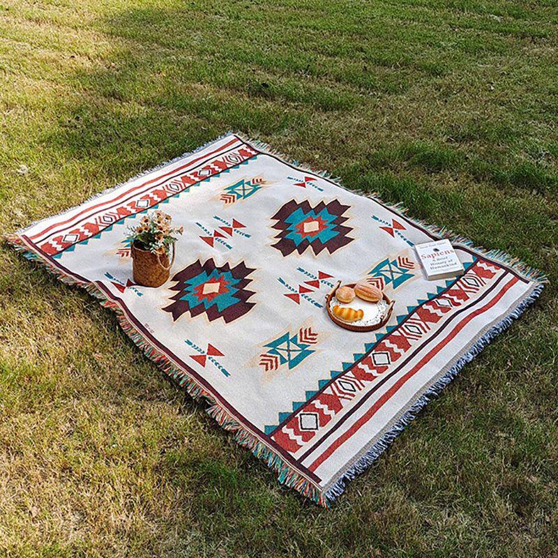 

American Outdoor Camping Blanket Picnic Mat Bohemian Self-Driving Tour Nap Blanket Camping Tablecloth Floor Mat 90x90
