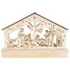 Wooden Nativity Scene with Warm LED Lighting, Cream Color, Battery Operated.