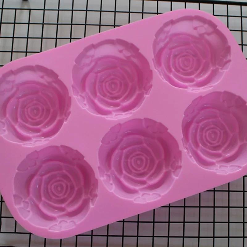 3D Cupcake, Flower Rose, Ice Cream, Chocolate, Soap, Muffin, Cake Silicone Molds with 6 Holes, Bakeware, Baking Cake Pan