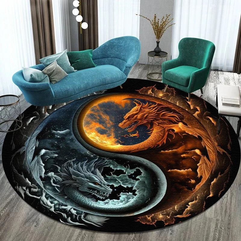 Luxury Sakura Goldfish Dragon Lion Cat Tree Design Carpet Mat Round Machine Washable Rug for Living Room Rugs for Bedroom
