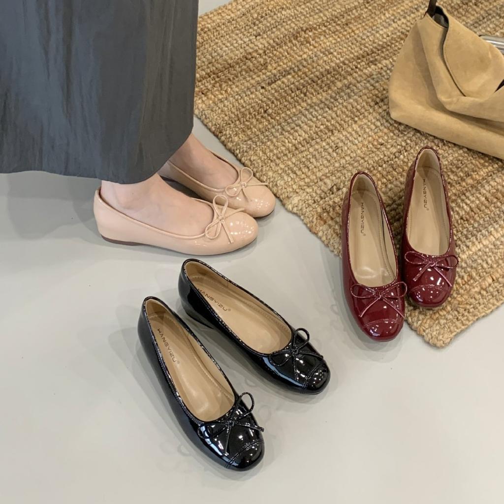 2025 new autumn suede round head inner sloping heel suede bow versatile niche evening breeze shallow mouth women's single shoes