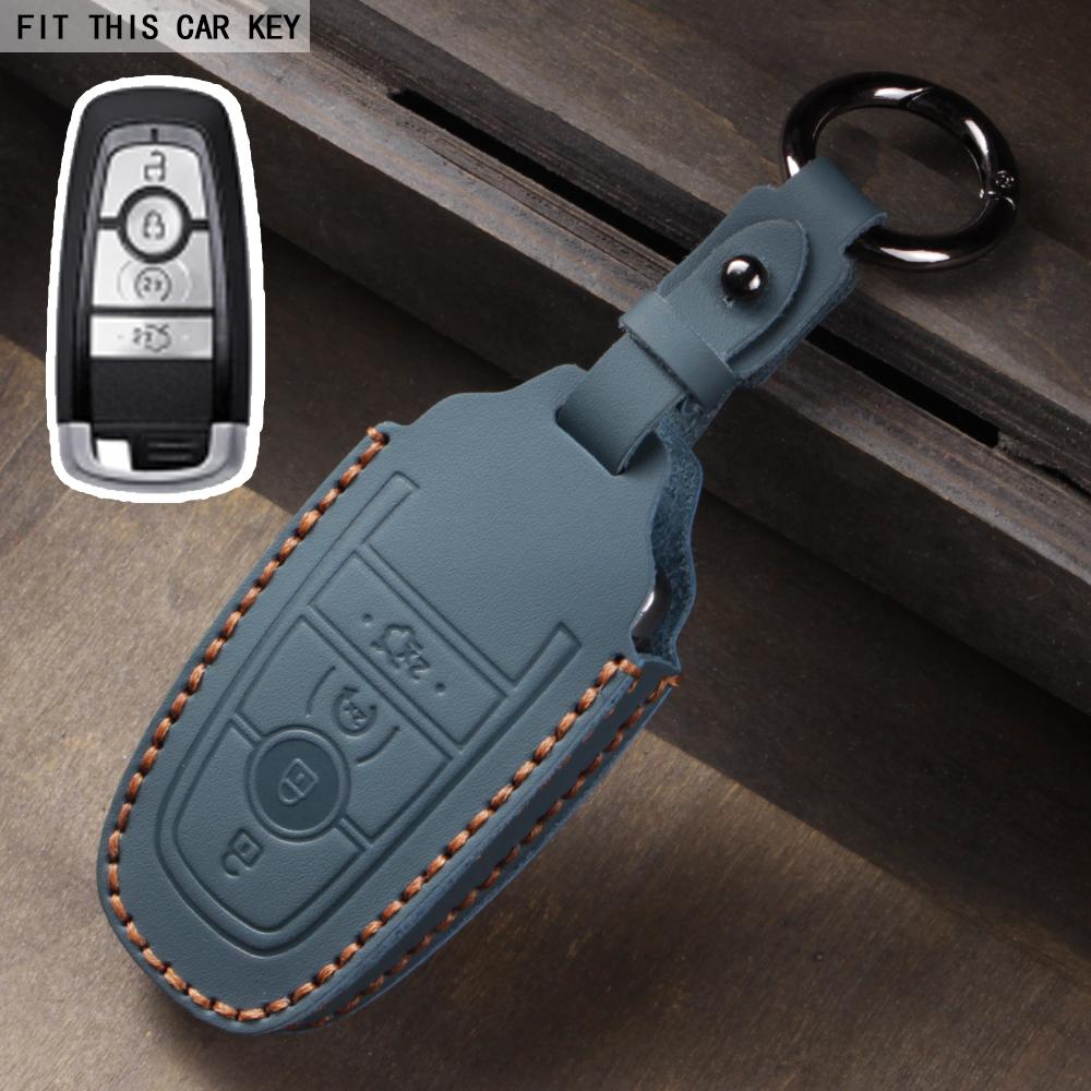 Fit for Ford Mustang Edge Explorer Focus F150 F250 F350 F550 Escape for Lincoln Mondeo 4 5 Buttons Leather Car Key Case