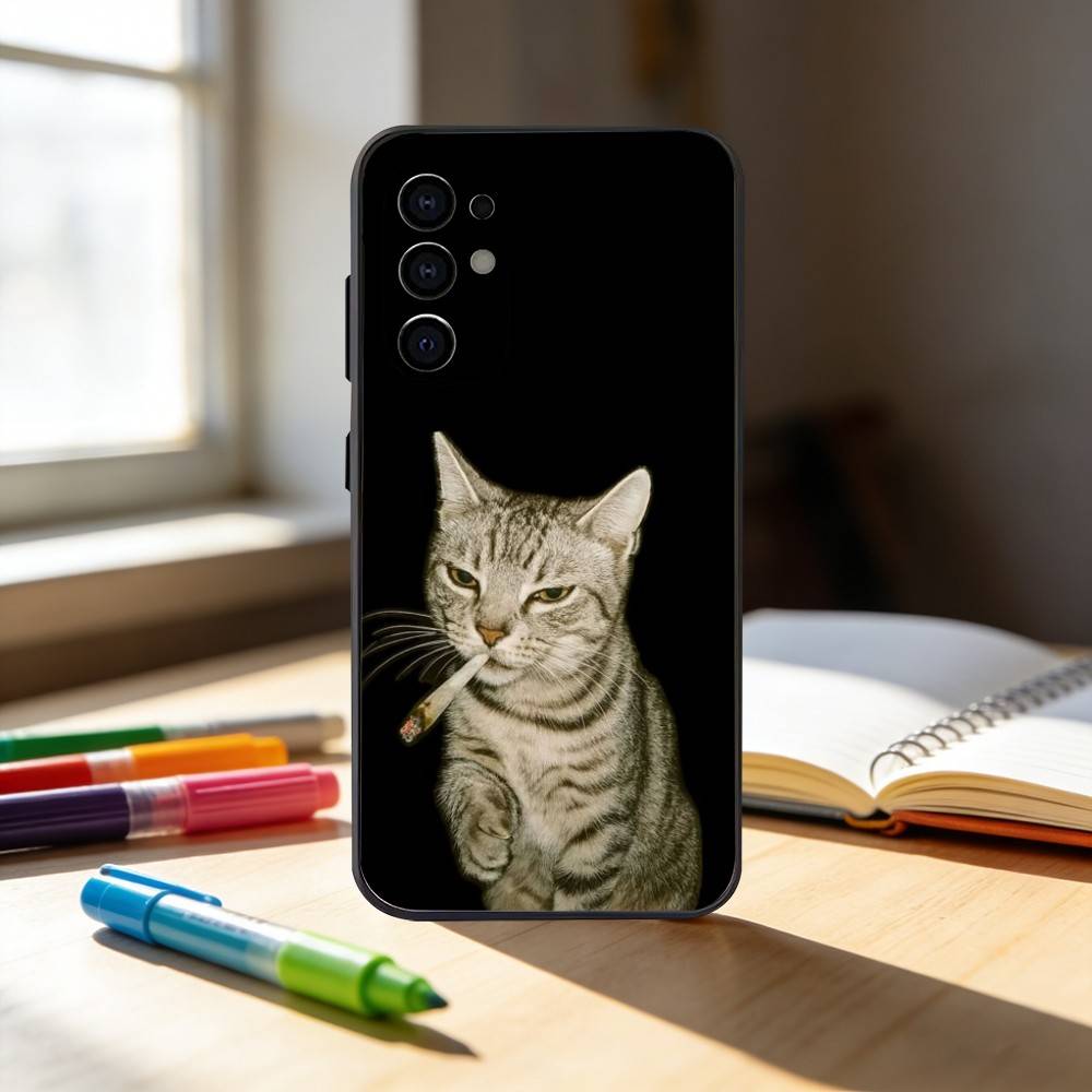 F-Funny C-Cute Cat Phone Case For Samsung S25,S24,S21,S22,S23,S30,Ultra,S20,Plus,Fe,Note,10,9,5G Black Cover