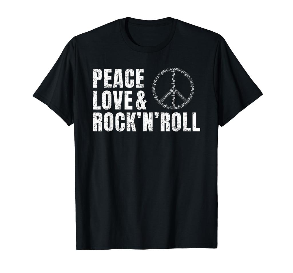 Peace Love And Rock'n'roll Rock And Roll Symbol Distressed T-shirt