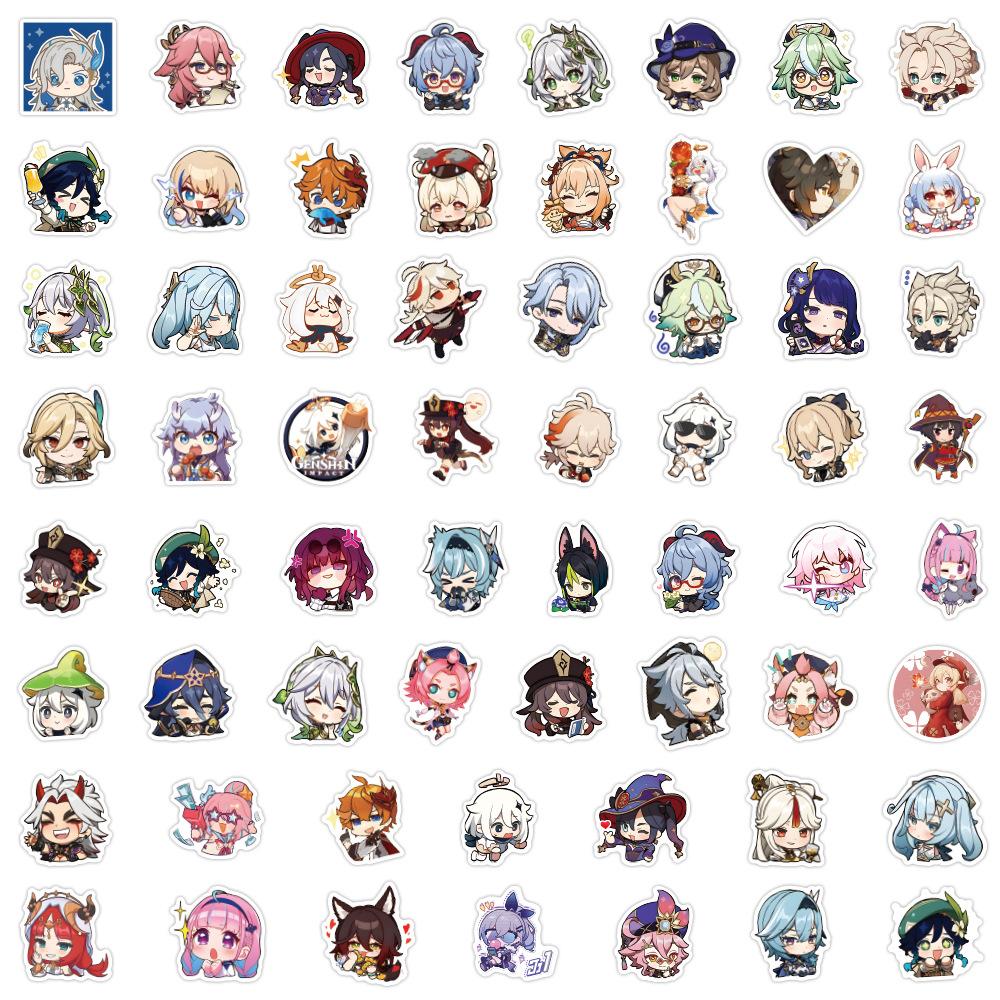 60 New Q-version Genshin Impact Graffiti Stickers, Laptop Water Cup Mobile Phone Case Decoration DIY Stickers